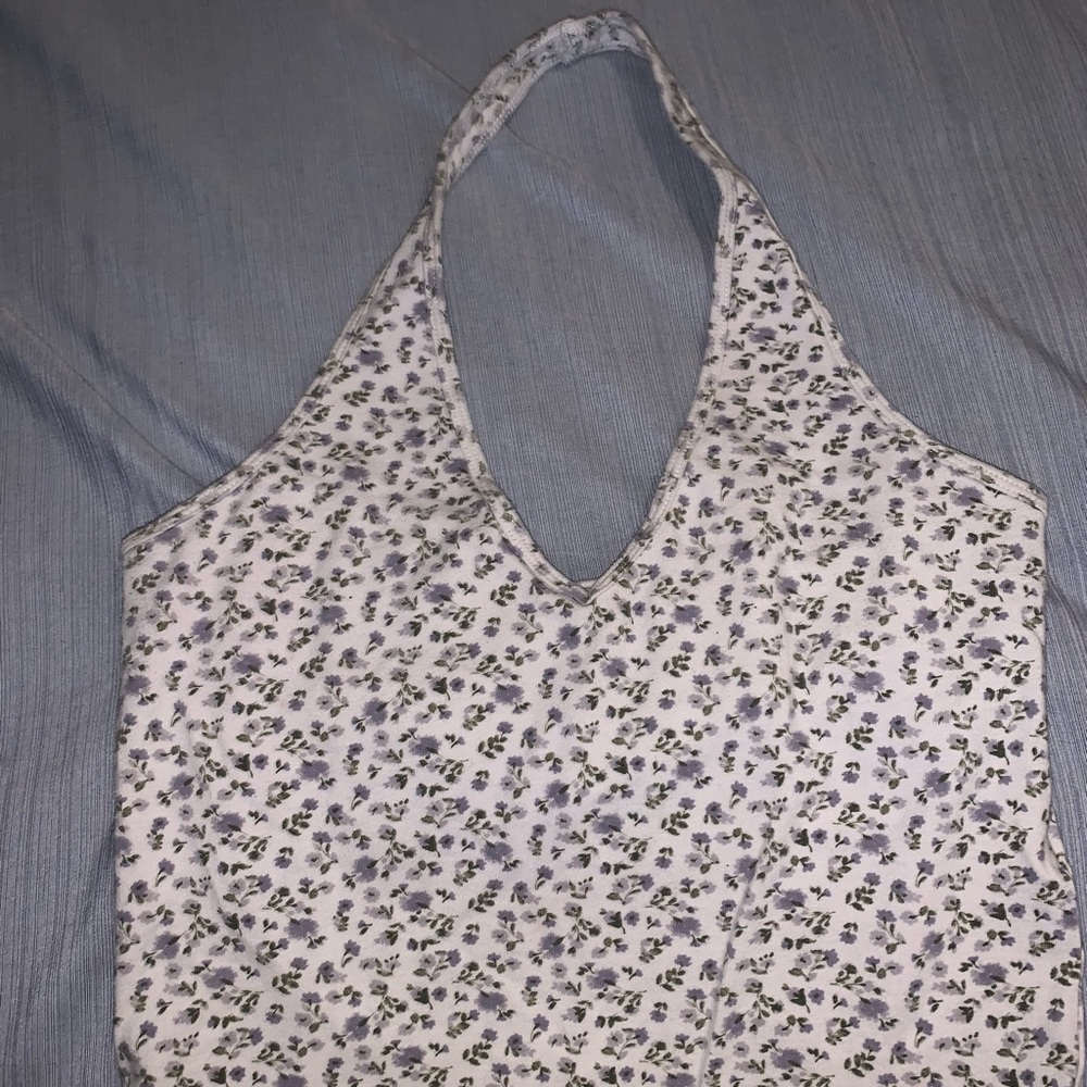 Flower pattern neck strap crop top